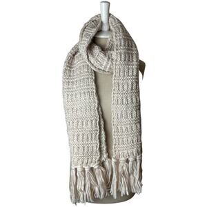 Long Ivory Heavy Knit Scarf With Fringe